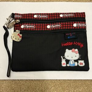 Hello Kitty Black Wristlet double zipper with embroidery